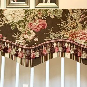 Pair of Vintage Waverly Floral Scalloped Valances- Tassels & Coordinating Trim